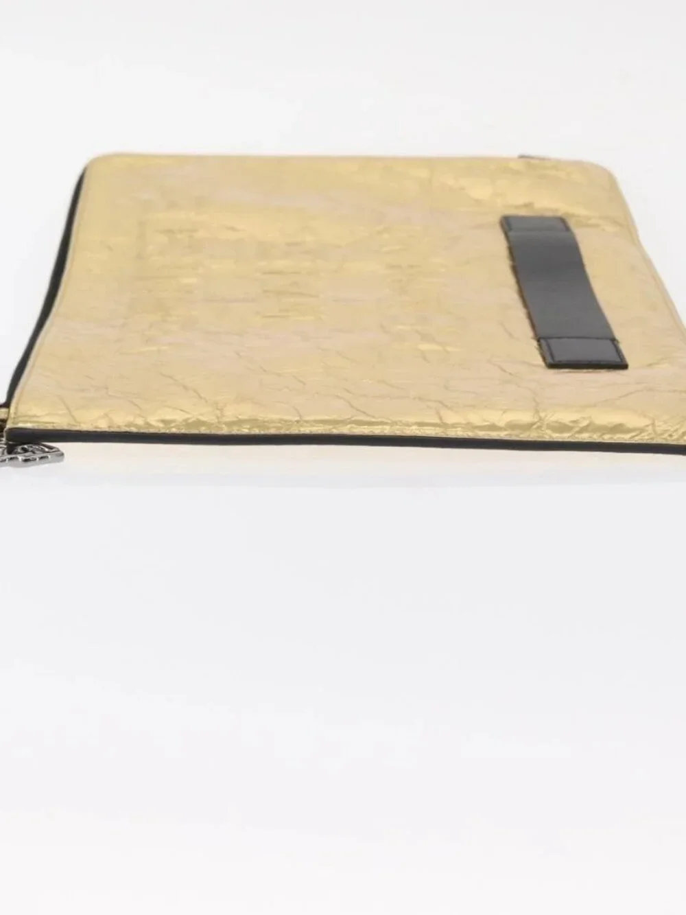 CHANEL Clutch Bag Leather Gold CC Auth 152375SM